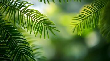 A leafy green tree with a droplet of water on it photo