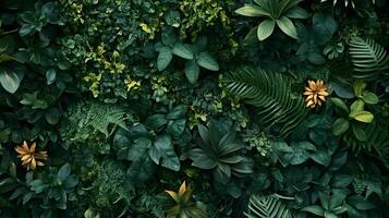 A lush green forest with many different types of plants and trees photo