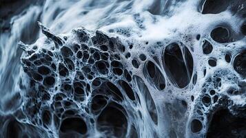 A large, white blob of foam is floating in the water photo