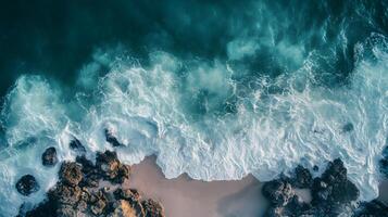The ocean is calm and the waves are small photo