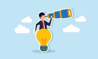 A businessman peers through a lamp, illustration of observing and analyzing strategies in improvising and applying business ideas and innovations vector