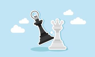 Black chess piece labeled with a light strikes the white king piece, illustration of competition in improving the application of business ideas and innovations vector