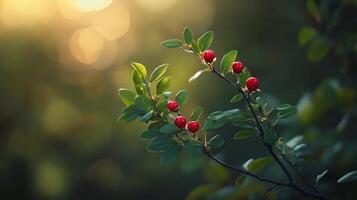 A close up of a branch with red berries photo