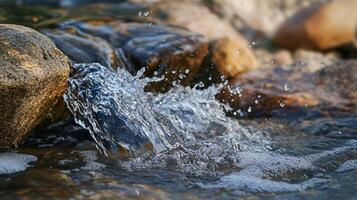 A rock is in front of a stream of water photo