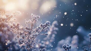 A snow covered tree with frost on the branches photo