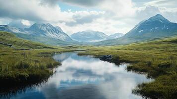 A beautiful landscape with a river running through it photo