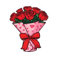 A bouquet of roses with hearts on a white background vector