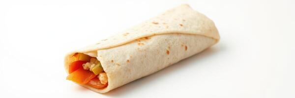 Freshly made wrap filled with vegetables and protein, perfect for a quick meal or snack option photo