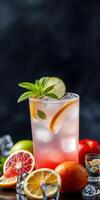 Refreshing summer beverage with citrus fruits and mint placed on a dark background photo
