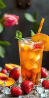 Refreshing summer cocktail featuring fresh fruits and ice at a vibrant gathering photo