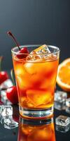 Refreshing cocktail with cherry and ice garnished against a dark background photo