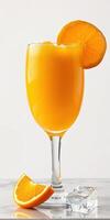 Bright orange cocktail served in a tall glass with ice and a slice of citrus on the rim for a refreshing drink photo