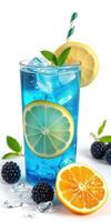 Refreshing blue lemonade with citrus fruits and berries for a vibrant summer drink photo