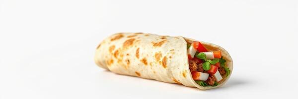 Tasty burrito filled with chicken, vegetables, and spices ready to be enjoyed for a quick meal photo