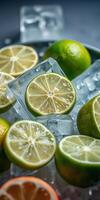 Freshly sliced limes surrounded by ice cubes create a refreshing visual display in a summer setting photo