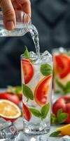 Refreshing drink preparation with apples and mint for a summer afternoon gathering photo