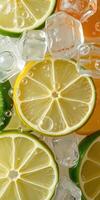 Freshly sliced lemons and limes surrounded by ice cubes create a refreshing summer vibe photo