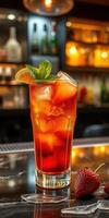 Refreshing summer cocktail with mint and citrus served in a bar photo