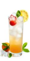 Refreshing citrus drink garnished with mint and berries served in a tall glass photo