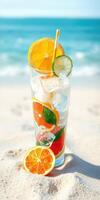 Refreshing cocktail with citrus fruits enjoyed on a sunny beach day photo