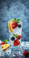 Refreshing summer drink with berries and citrus garnished with mint photo