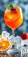 Refreshing cocktail served with citrus fruits and ice on a stylish surface photo