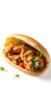 Deliciously spiced chicken wrap with fresh herbs and vibrant vegetables ready to enjoy photo