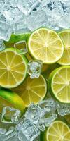 Freshly sliced limes surrounded by ice cubes ready for summer drinks photo