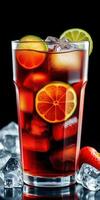 refrescante bebida con agrios frutas y hielo servido en un alto vaso foto