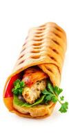 Delicious wrap with grilled chicken, fresh vegetables, and herbs ready to be enjoyed for a healthy meal photo