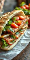 Delicious grilled chicken sandwich with fresh vegetables and herbs for a satisfying meal experience photo