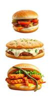 Delicious assortment of three unique sandwiches featuring fresh ingredients and generous toppings photo