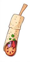 Delicious wrap filled with fresh vegetables and sauces prepared in a vibrant kitchen setting during lunchtime photo