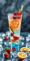 Refreshing summer cocktail with fresh fruits served over ice in a glass photo