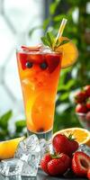 Refreshing summer drink with fresh fruits in a vibrant setting photo