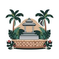 A statue of a man with palm trees and a stone wall vector