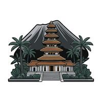 A temple with a pagoda in front of a mountain vector