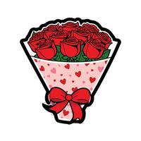 A bouquet of red roses with hearts on it vector
