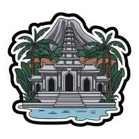 A sticker with a temple and palm trees vector