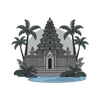 An illustration of a temple with palm trees vector