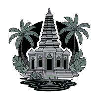A temple with palm trees and water vector