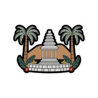 A flag with a temple and palm trees vector