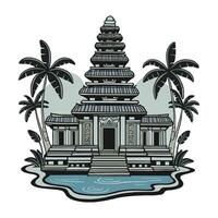 An ancient temple with palm trees and water vector