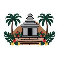 The flag of indonesia with a temple and palm trees vector
