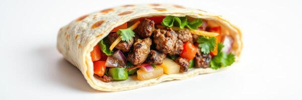 Delicious beef wrap filled with fresh vegetables and herbs, perfect for a quick meal or snack option photo