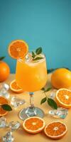 Refreshing citrus cocktail garnished with orange slices and mint on a vibrant background photo