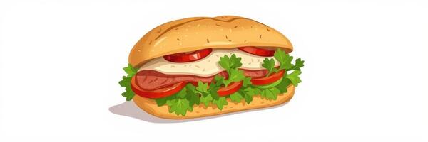 Tasty sandwich filled with fresh ingredients and savory meats in a soft roll perfect for lunch or a snack photo