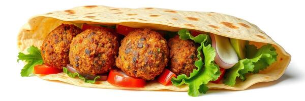 Delicious falafel wrap with fresh vegetables served on a soft flatbread for a satisfying meal photo