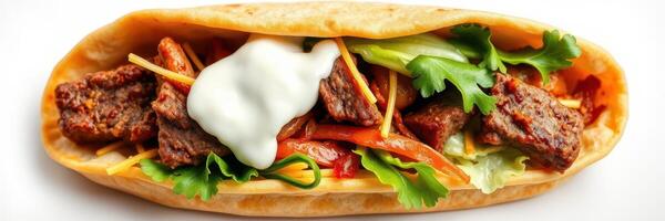 Tasty beef wrap filled with fresh vegetables and creamy sauce, perfect for a quick meal photo