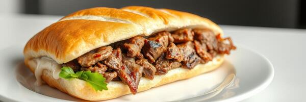 Delicious sandwich filled with tender beef served on a soft roll for a satisfying meal experience photo
